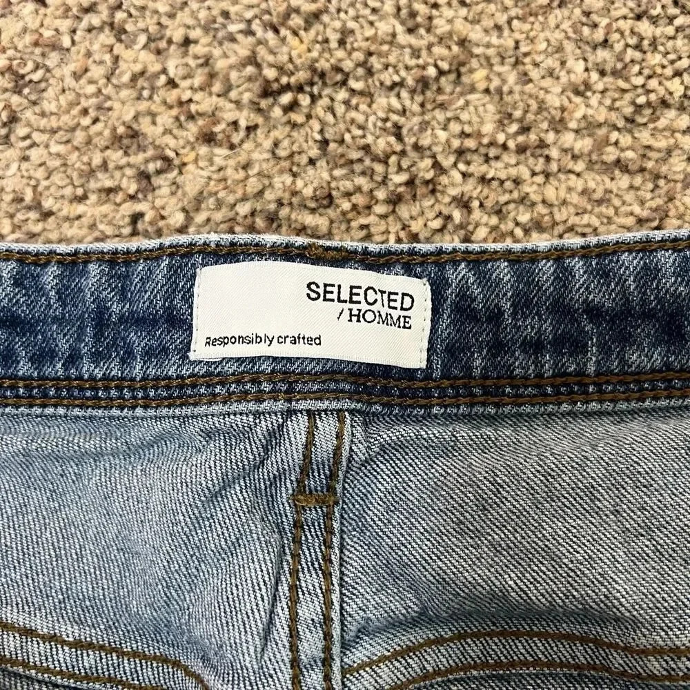 Selected Homme Mens Jeans 36 X 34 Indigo Med Blue Wide Kobe Vintage Wash RIM-AFO - Picture 10 of 16